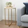 Set of 2 Vivian Glam X Leg Round Side Tables Faux White Marble/Gold - Saracina Home
