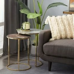 Olivia & May Set of 2 Contemporary Aluminum Accent Tables Gold - Olivia & May