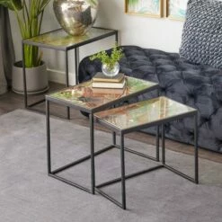 Olivia & May Set of 3 Industrial Metal Accent Tables Black - Olivia & May