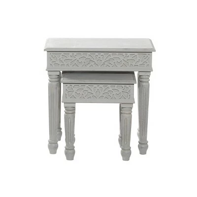 Set of 2 Farmhouse Mango Wood Accent Table - Olivia & May Gray 4 Set of 2 Farmhouse Mango Wood Accent Table - Olivia & May Gray - Image 2