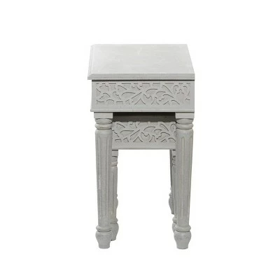 Set of 2 Farmhouse Mango Wood Accent Table - Olivia & May Gray 6 Set of 2 Farmhouse Mango Wood Accent Table - Olivia & May Gray - Image 4