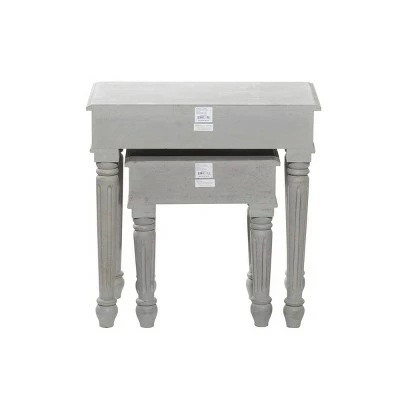 Set of 2 Farmhouse Mango Wood Accent Table - Olivia & May Gray 7 Set of 2 Farmhouse Mango Wood Accent Table - Olivia & May Gray - Image 5