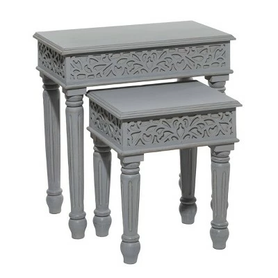 Set of 2 Farmhouse Mango Wood Accent Table - Olivia & May Gray 8 Set of 2 Farmhouse Mango Wood Accent Table - Olivia & May Gray - Image 6