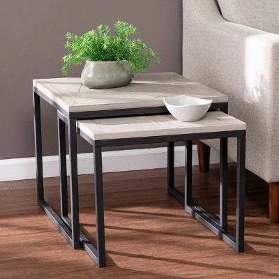 Set of 2 Thorpe Reclaimed Wood Nesting End Tables Gray/Black - Aiden Lane 3 Set of 2 Thorpe Reclaimed Wood Nesting End Tables Gray/Black - Aiden Lane