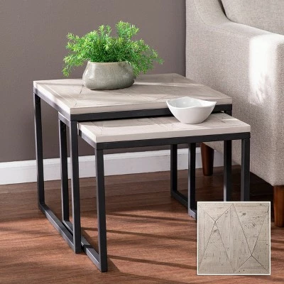 Set of 2 Thorpe Reclaimed Wood Nesting End Tables Gray/Black - Aiden Lane 4 Set of 2 Thorpe Reclaimed Wood Nesting End Tables Gray/Black - Aiden Lane - Image 2