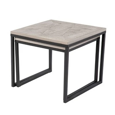 Set of 2 Thorpe Reclaimed Wood Nesting End Tables Gray/Black - Aiden Lane 5 Set of 2 Thorpe Reclaimed Wood Nesting End Tables Gray/Black - Aiden Lane - Image 3