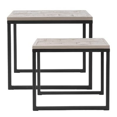 Set of 2 Thorpe Reclaimed Wood Nesting End Tables Gray/Black - Aiden Lane 6 Set of 2 Thorpe Reclaimed Wood Nesting End Tables Gray/Black - Aiden Lane - Image 4