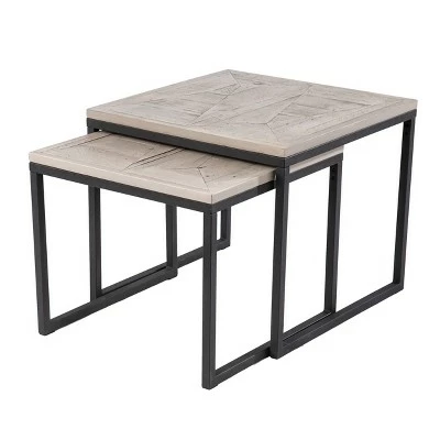 Set of 2 Thorpe Reclaimed Wood Nesting End Tables Gray/Black - Aiden Lane 9 Set of 2 Thorpe Reclaimed Wood Nesting End Tables Gray/Black - Aiden Lane - Image 7