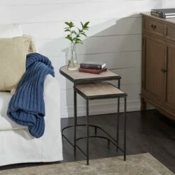 Olivia & May Set of 2 Industrial Metal Accent Tables Red - Olivia & May