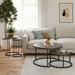 Room & Joy Claret Nesting Coffee and End Table Bundle Gray Oak/Black Metal - Room & Joy
