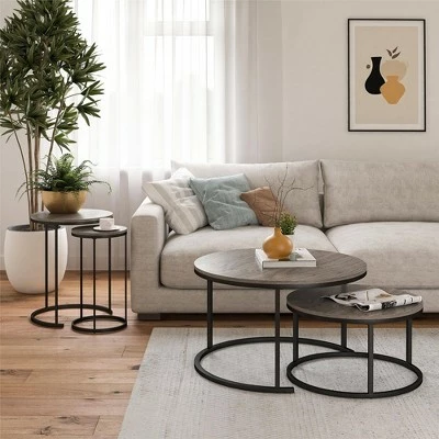 Room & Joy Claret Nesting Coffee and End Table Bundle Gray Oak/Black Metal - Room & Joy 3 Room & Joy Claret Nesting Coffee and End Table Bundle Gray Oak/Black Metal - Room & Joy