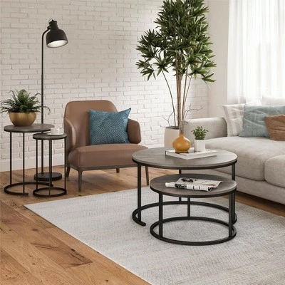 Room & Joy Claret Nesting Coffee and End Table Bundle Gray Oak/Black Metal - Room & Joy 4 Room & Joy Claret Nesting Coffee and End Table Bundle Gray Oak/Black Metal - Room & Joy - Image 2