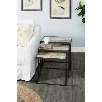 Olivia & May Set of 3 Vintage Metal Accent Tables Gray - Olivia & May 3 Olivia & May Set of 3 Vintage Metal Accent Tables Gray - Olivia & May