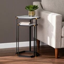 Set of 2 Memthy Faux Marble Nesting Tables Black/Gold - Aiden Lane 10 Set of 2 Memthy Faux Marble Nesting Tables Black/Gold - Aiden Lane -Side Tables Sales unnamed file 8943