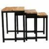 3pc Wood and Iron Nest of Tables Natural - Timbergirl
