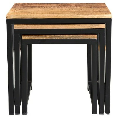 3pc Wood and Iron Nest of Tables Natural - Timbergirl 4 3pc Wood and Iron Nest of Tables Natural - Timbergirl - Image 2