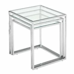 Modern Chrome Steel Tube and Tempered Glass Nesting table Set - ZM Home