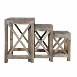 Set of 3 Rustic Rectangular Farmhouse Mango Wood Nesting Tables with X Side Panels Brown - The Urban Port -Side Tables Sales unnamed file 9020