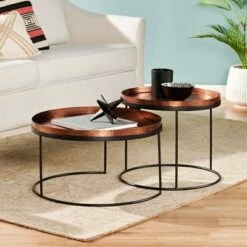 2pk Enger Modern Handcrafted Hammered Aluminum Nesting Accent Tables Copper/Black - Christopher Knight Home