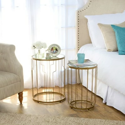 Nesting Tables Gold Mirrored - HomePop 3 Nesting Tables Gold Mirrored - HomePop