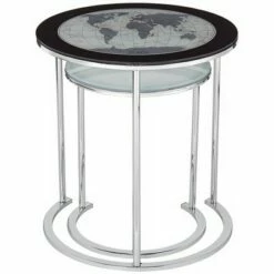 Studio 55D Modern Chrome Plated Metal Round 2-Piece Nesting Tables Set Silver Glass Tabletop Moon Stand for Living Room Home House -Side Tables Sales unnamed file 9076