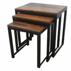 3pc Reclaimed Sheesham Wood and Iron Nesting Table Set Natural- Timbergirl -Side Tables Sales unnamed file 9130