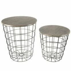 Hastings Home Farmhouse-Style Wire and Wood Nesting Tables - 2 Pcs, Gray