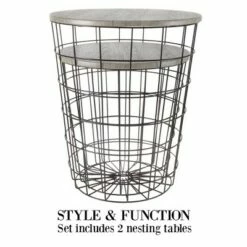 Hastings Home Farmhouse-Style Wire and Wood Nesting Tables - 2 Pcs, Gray -Side Tables Sales unnamed file 9133