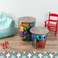 Hastings Home Farmhouse-Style Wire and Wood Nesting Tables - 2 Pcs, Gray -Side Tables Sales unnamed file 9136