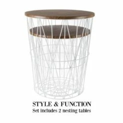Hastings Home Wire and Wood Nesting Tables - 2 Pieces, White -Side Tables Sales unnamed file 9147