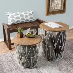 Hastings Home Wire and Wood Nesting Tables - 2 Pieces, White -Side Tables Sales unnamed file 9149