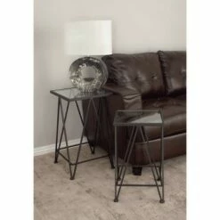 Set of 2 Contemporary Mirrored Side Tables - Olivia & May Silver