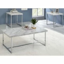 3pc Marisca Coffee Table Set White/Chrome - miBasics