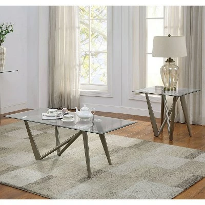 2pc Escalon Glass Top Coffee Set Champagne - miBasics 4 2pc Escalon Glass Top Coffee Set Champagne - miBasics - Image 2