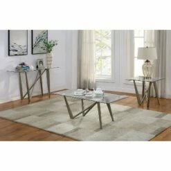3pc Escalon Glass Top Coffee Table Set Champagne - miBasics