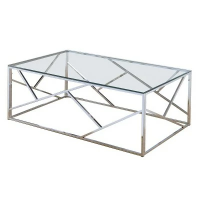 Set of 3 Industrial Tables with Open Geometric Base Silver/Clear - Benzara 3 Set of 3 Industrial Tables with Open Geometric Base Silver/Clear - Benzara - Image 2