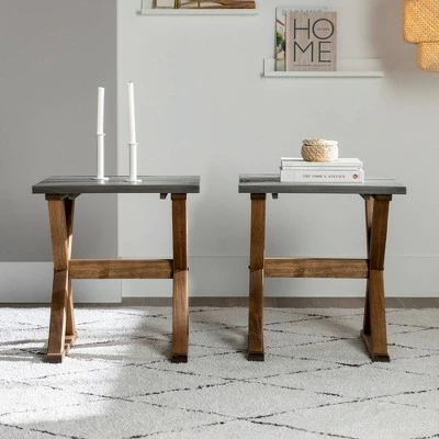 Set of 2 Xavier Farmhouse Trestle Leg Distressed Side Tables - Saracina Home Rustic Oak/white Wash 3 Set of 2 Xavier Farmhouse Trestle Leg Distressed Side Tables - Saracina Home Rustic Oak/white Wash