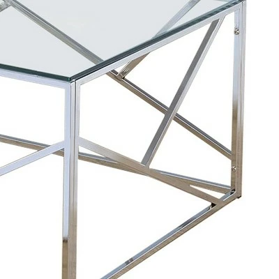 Set of 3 Industrial Tables with Open Geometric Base Silver/Clear - Benzara 4 Set of 3 Industrial Tables with Open Geometric Base Silver/Clear - Benzara - Image 3