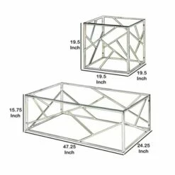 Set of 3 Industrial Tables with Open Geometric Base Silver/Clear - Benzara 8 Set of 3 Industrial Tables with Open Geometric Base Silver/Clear - Benzara -Side Tables Sales unnamed file 991